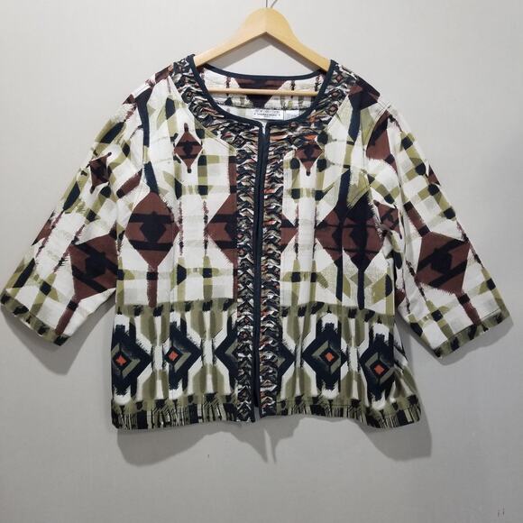 New Direction Jacket Womens 3X Multicolor Aztec Print Cotton 3/4 Sleeve Boho - Picture 1 of 8